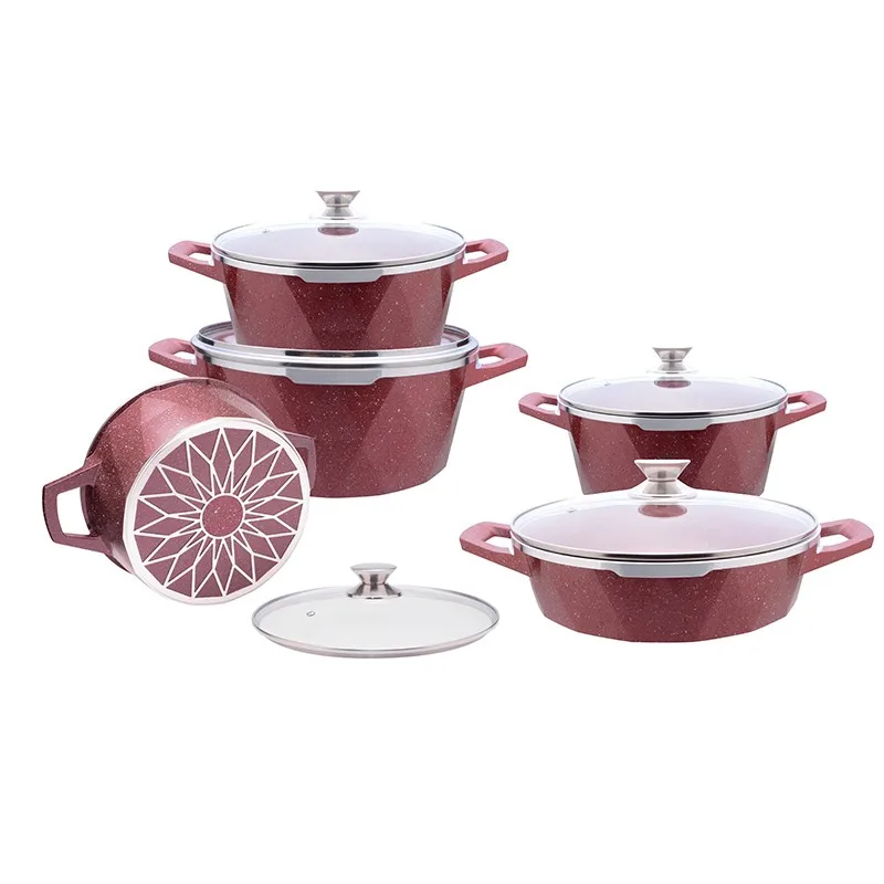 Red Color Big Diamond Cookware Set With Ceramic Coating - Buy Casserole ...