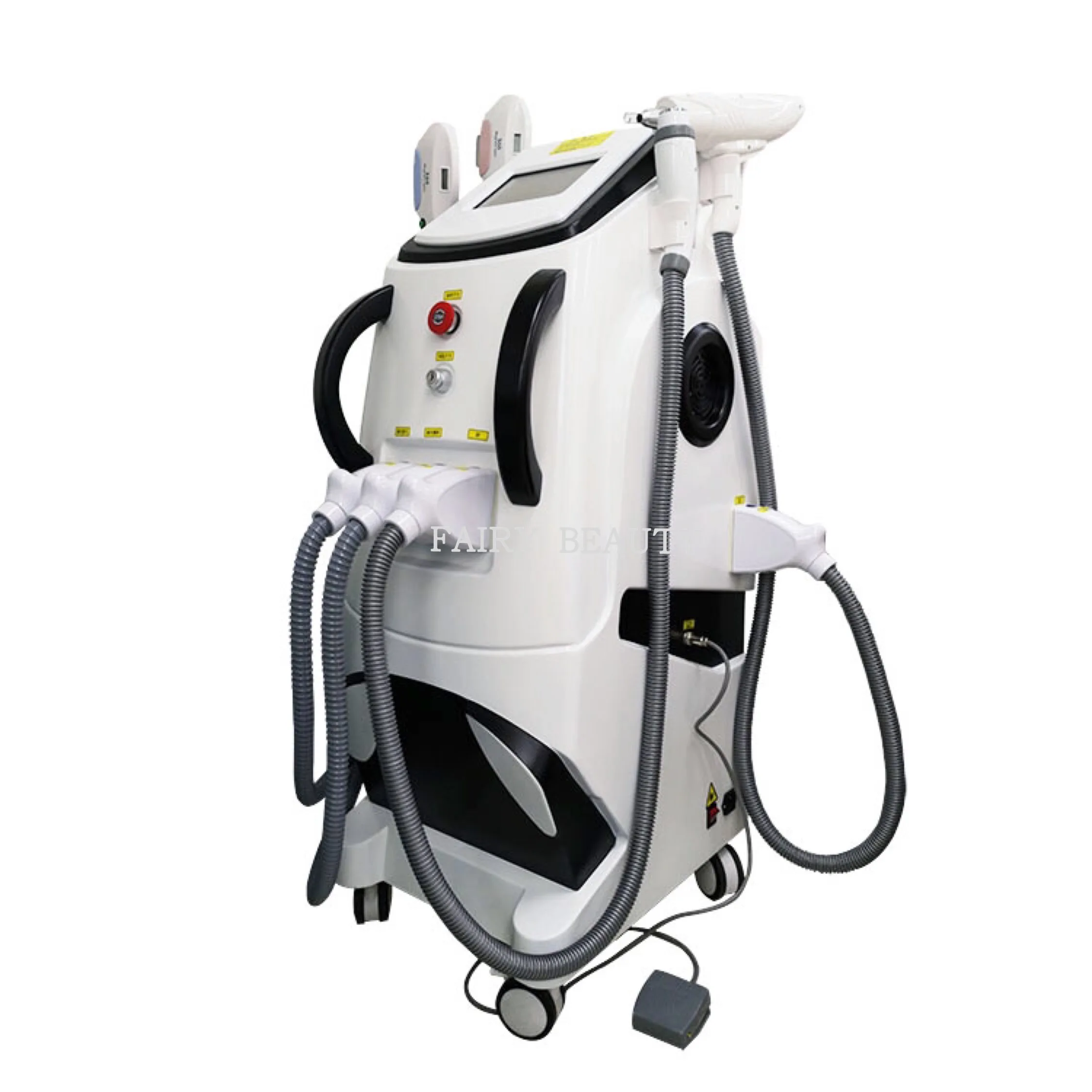 

Multifunction beauty machine 4 in 1 elight ipl opt shr rf nd Yag Laser Tattoo removal/hair removal machine, White