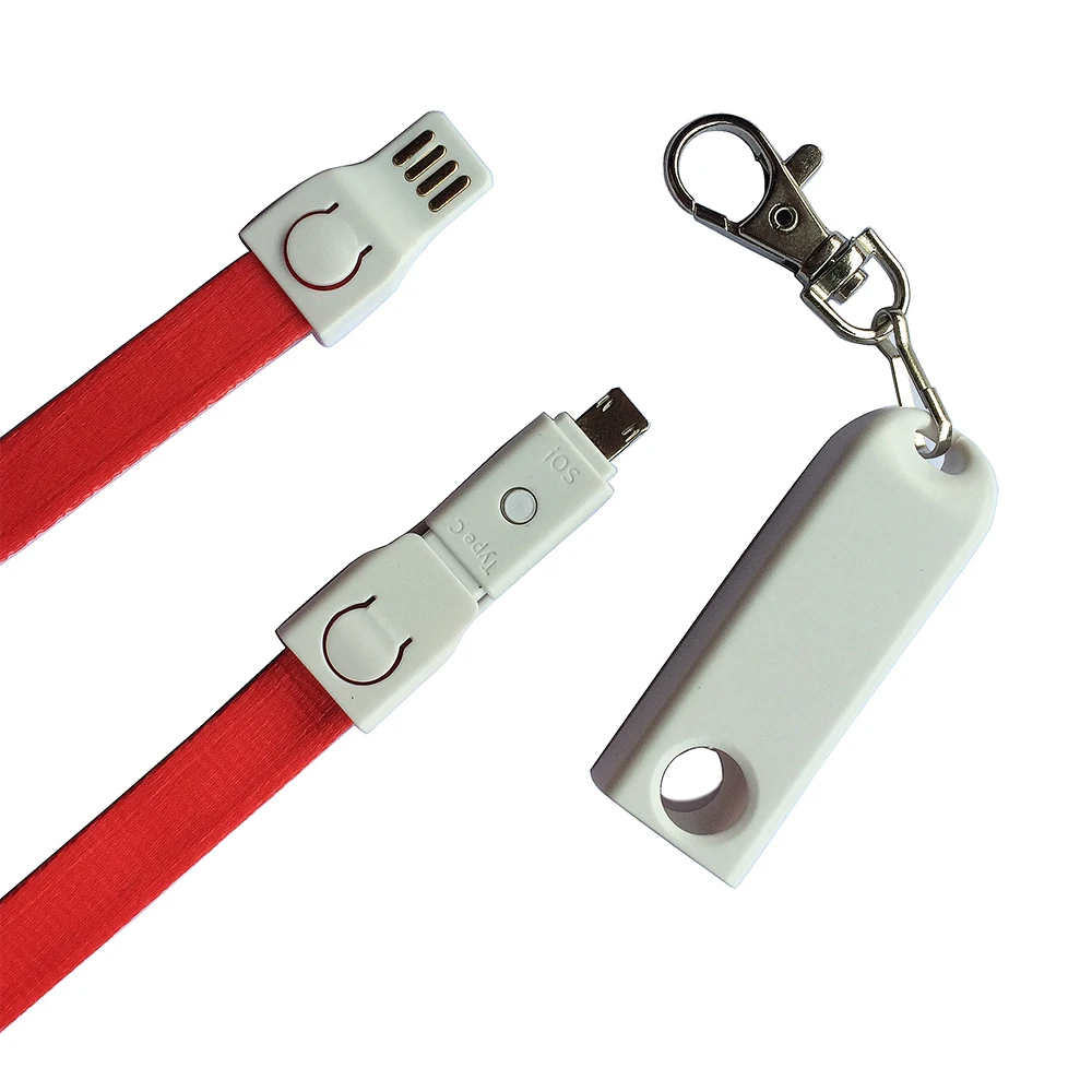 Promo Gift 3 in 1 Lanyard USB Cable Premium Fabric Braided Micro USB C Charging Cable Necklace Custom Printed Multi USB Cable