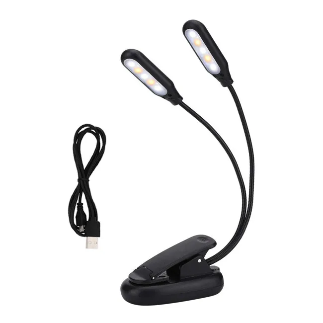 Amazon hot sales Usb Rechargeable 10 Led Reading Clip Book Light lamp Dual head flexible book Light Up