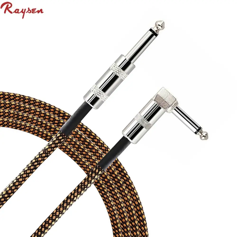 

instrument cable guitar 6.35mm jack guitar audio cable braided guitar lead 3m 6m 10m, Black lead + silver/golden head