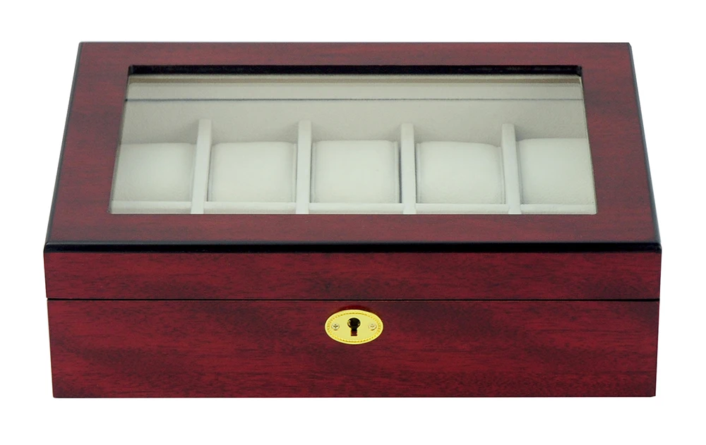 Caja De Reloj De Madera Con Acabado Mate,10 Ranuras,Con Llave De