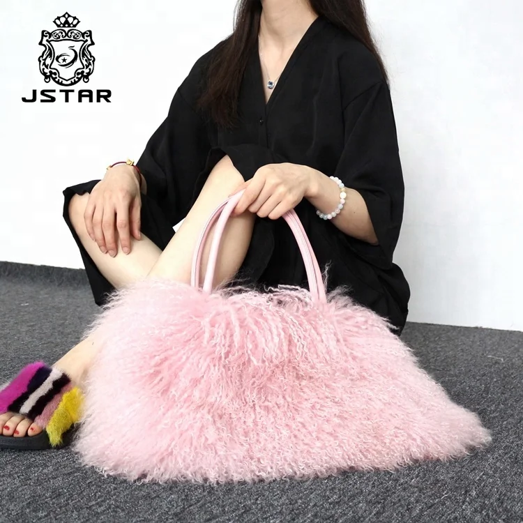 

New Style Autumn Winter Ladies big Shoulder Mongolian Lamb Fur Bag, As picturre,oem available