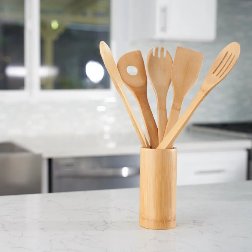 6 Pieces Wooden Bamboo Kitchen Cooking Serving Utensils Buy 5 Pieces Bamboo Utensils Set6 6056