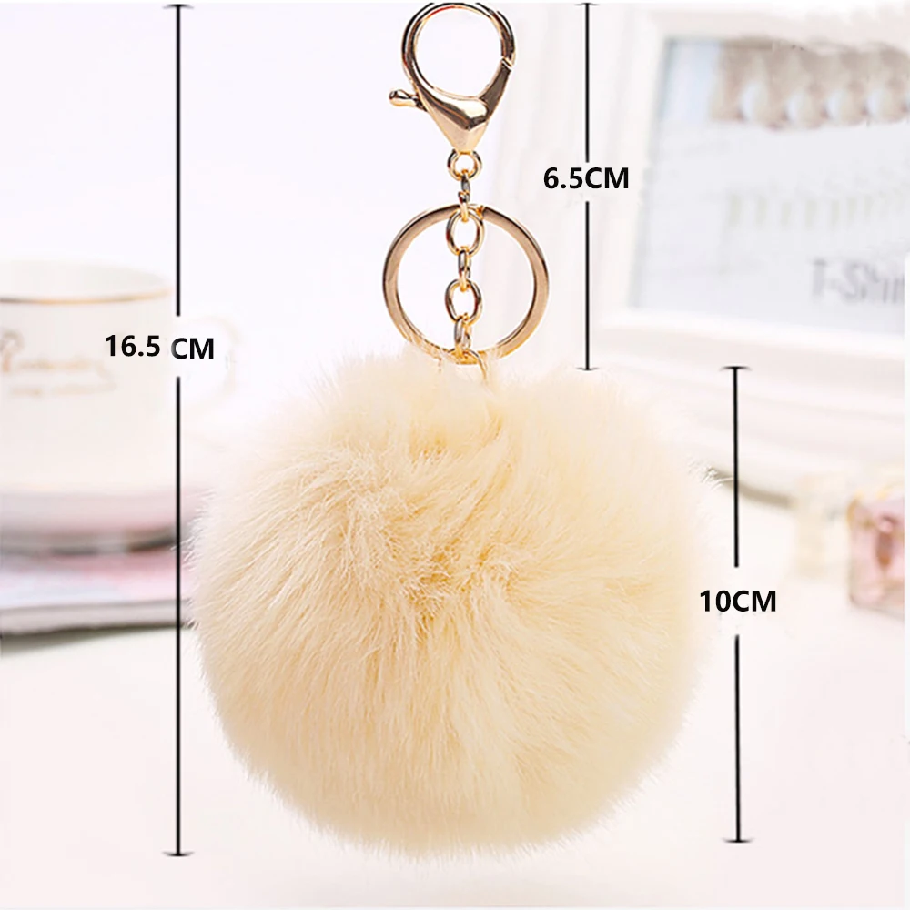 Yongze wholesale 10cm faux rabbit fox fur puff fluffyround ball keychain pom pom plush keychain manufacturers in china