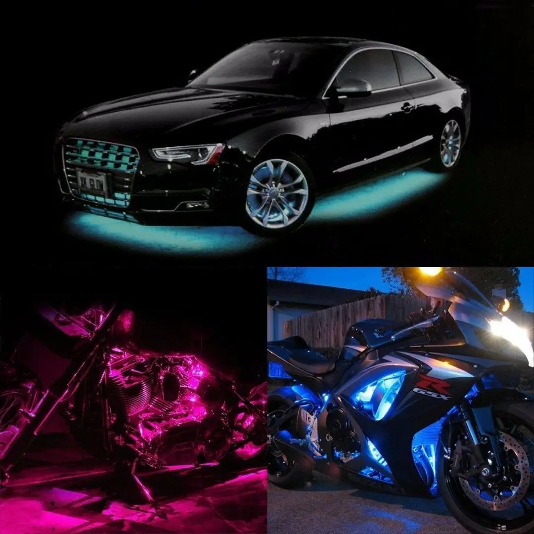 12PC Premier Motorcycle LED 18 Multicolor Changing Neon Underglow Lighting Kit with Music Controller