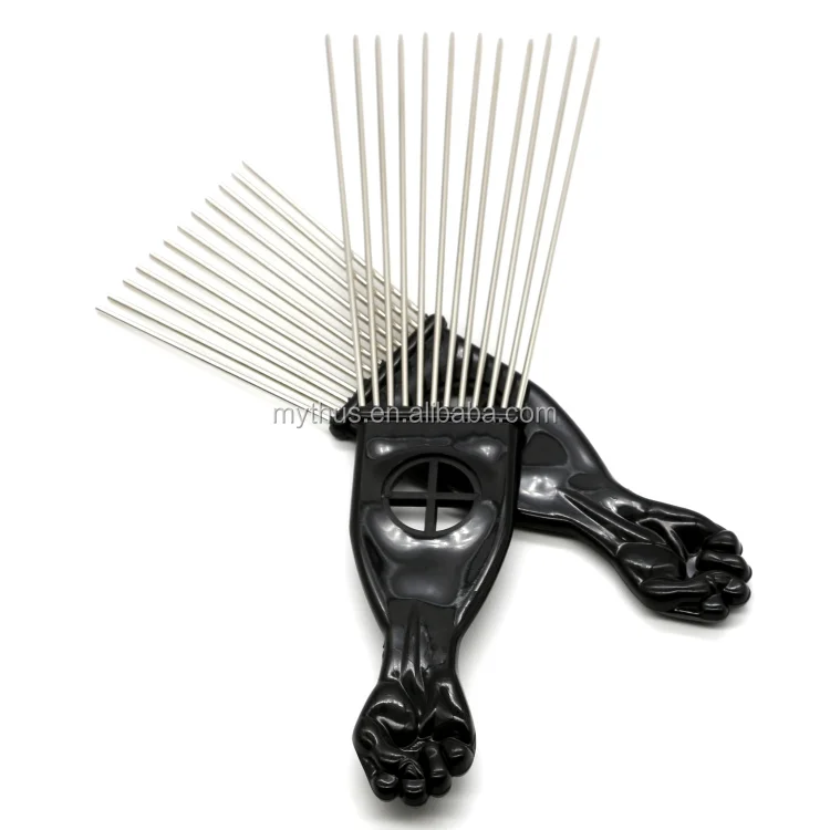 Salon Styling Comb Afro Hairdressing Metal Pins Hair Pick With Fist