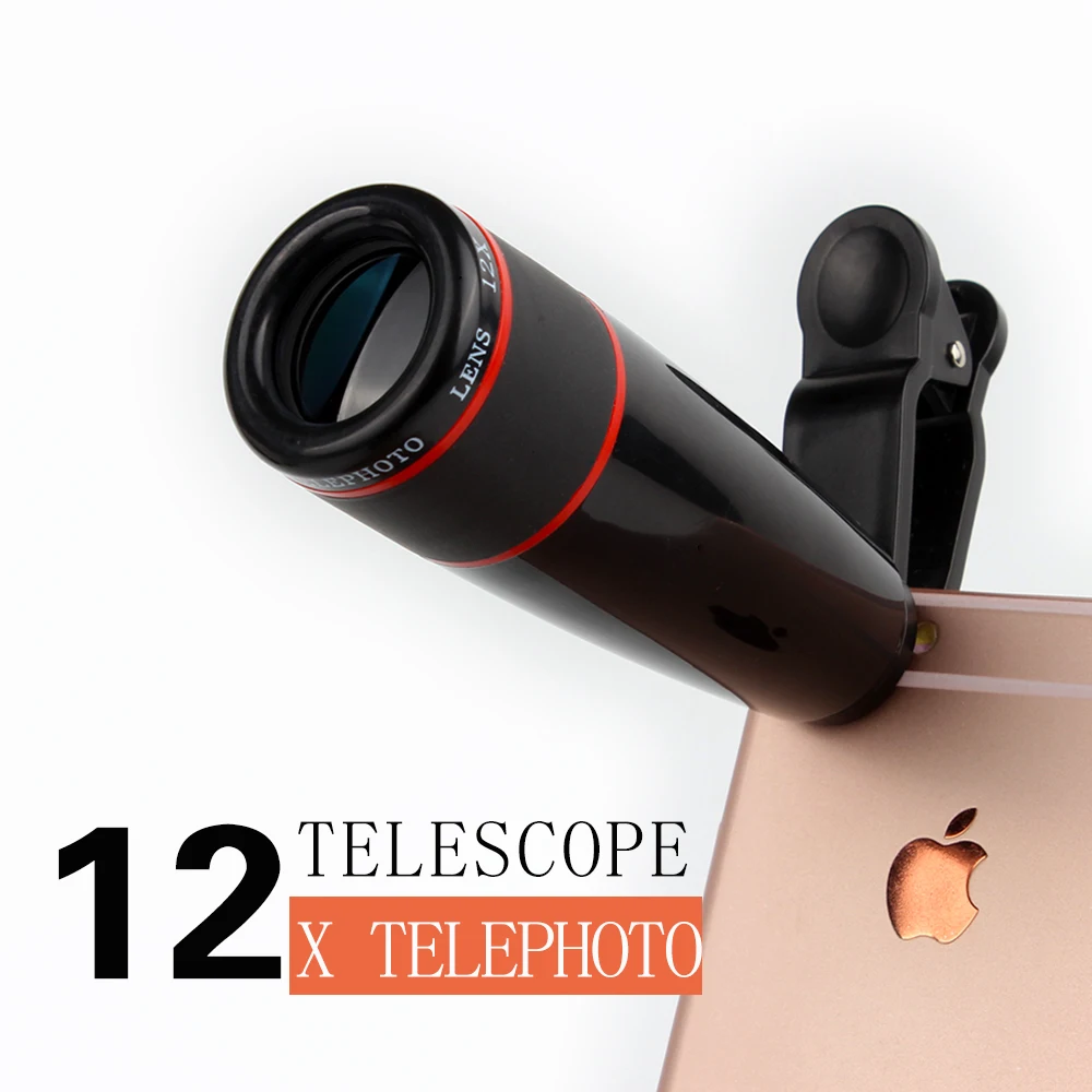 

universal clip 12x telephoto telescope zoom camera lens for mobile phone , iphone, sumsang,huawei, As picture