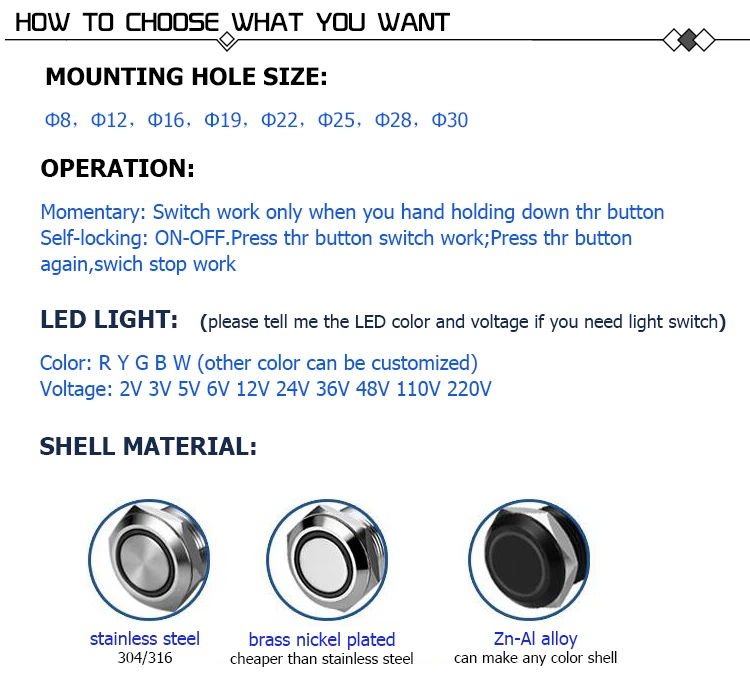 push button switch,momentary push button switch,metal push button switch,12mm push button switch,2 pin push button switch,220 volt push button switch