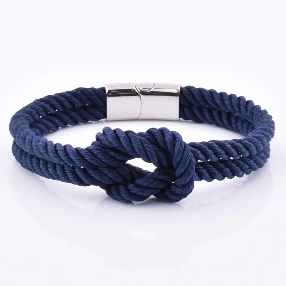 

Sailor Knot Silver Clasp Navy Blue Rope Wristband Knotted Strand String Chain Bracelet