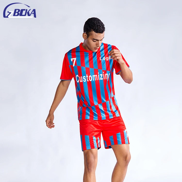

Wholesale Sublimation Printed custom striped Football shirt maker soccer jersey, Any color is available