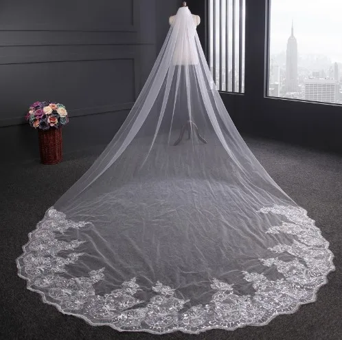 

Cathedral Wedding Veils Long Lace Edge Comb Accessories Bridal Veil WF904, White,ivory