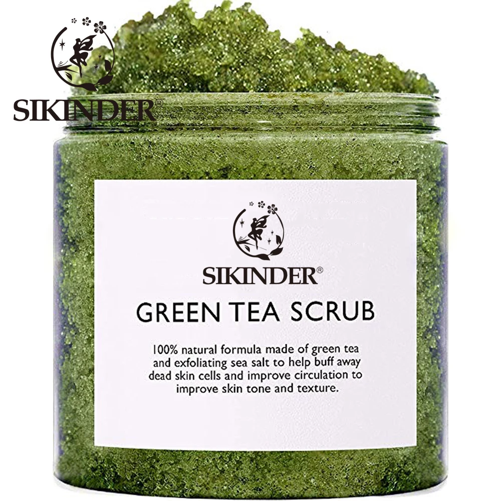 

wholesale natural salt skin whitening moisturizing green tea body scrub