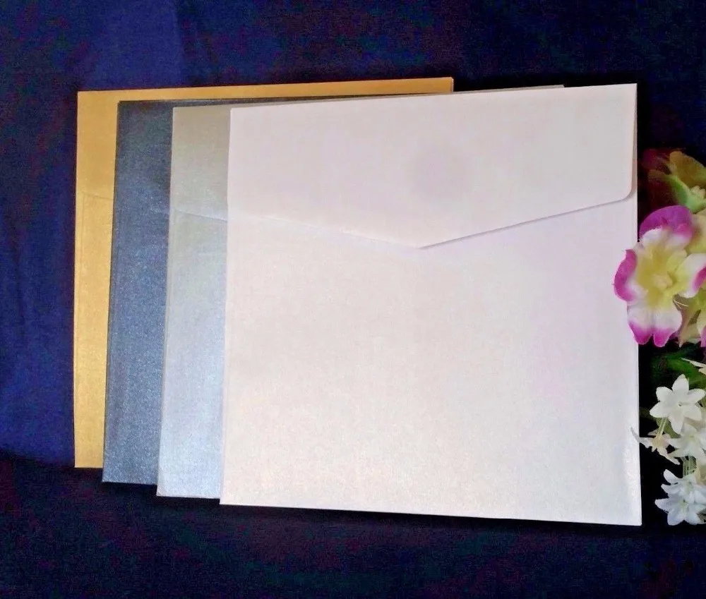 Pocket invites Pearl Pearlescent Pocketfold invitations with envelopes WEDDING