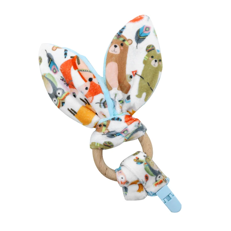 

100% Polyester Minky Baby Wooden Teething Ring Toys, 31 minky dor colors available