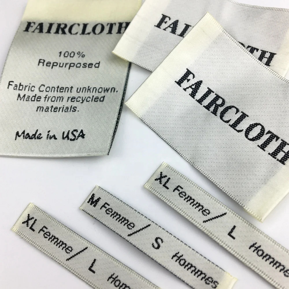 

Customized cotton recycled iron on damask woven printed logo woven clothing label, Custom