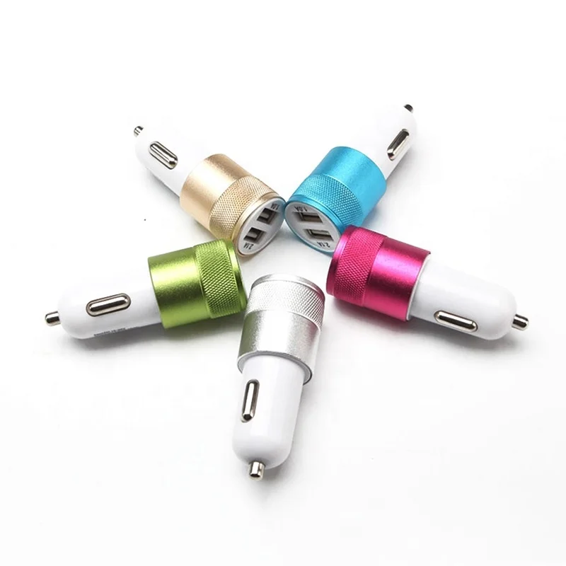 

Universal Car Charging Accessories Dual usb car charger for mobile phone, Gold silver black blue pink.