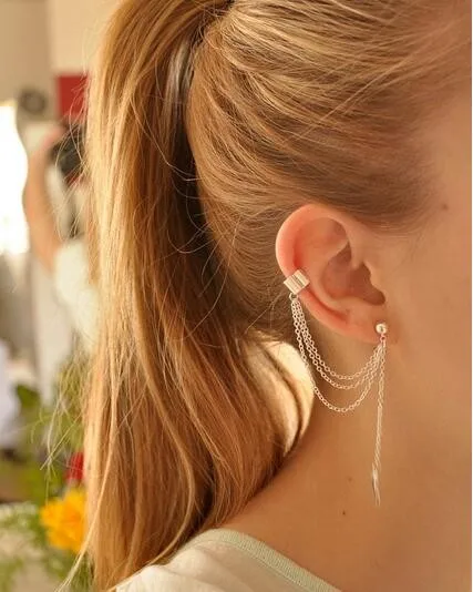 

Women Fashion Punk Rock Leaf Chain Tassel Dangle Ear Cuff Wrap Earrings Ear Clip