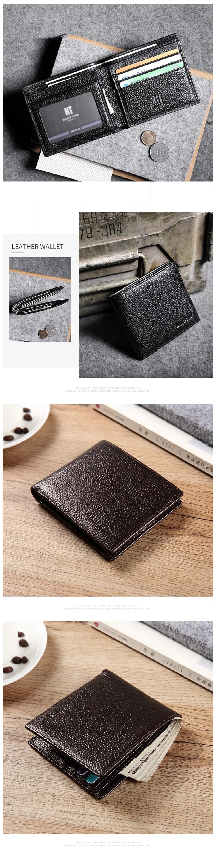 In Stock Wholesale Real Leather Short Wallet Leather Small Card Wallet Men Thin Wallet