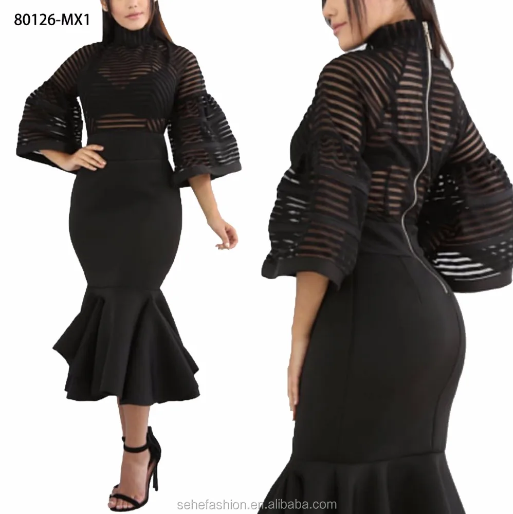 

80126-MX1 Long sleeve cotton strip women dress