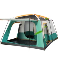 

3 Rooms Doors Large Family Tent For 12 Person 4 Season Luxury Big Hiking Camping Waterproof 4*3 Meter Green Color Tent House