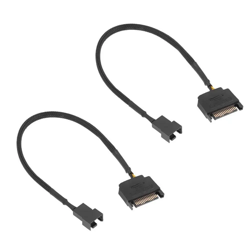 BattleBorn Black 4-pin Molex to 2 x SATA Cable Power Cord Premium Sleeved Braided Adapter