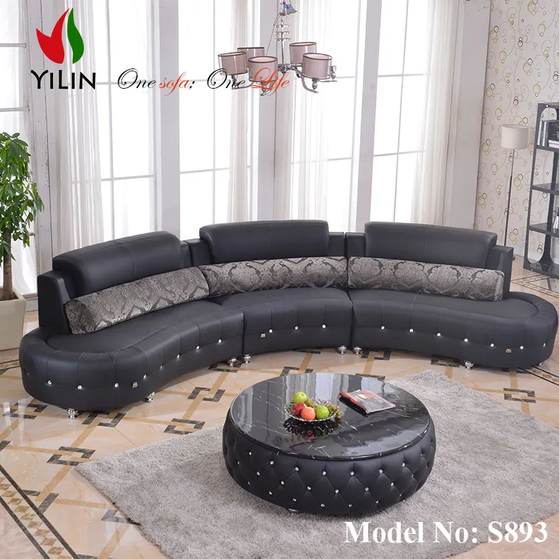Black Diamondinlaid Europe Big Lots Half Moon Leather Sectional Sofa