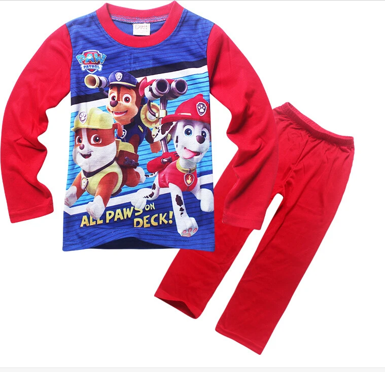 HOT 2016 New Kids Cartoon dog Paw printed long sleeve pajamas set Patrol pattern sleepwear for