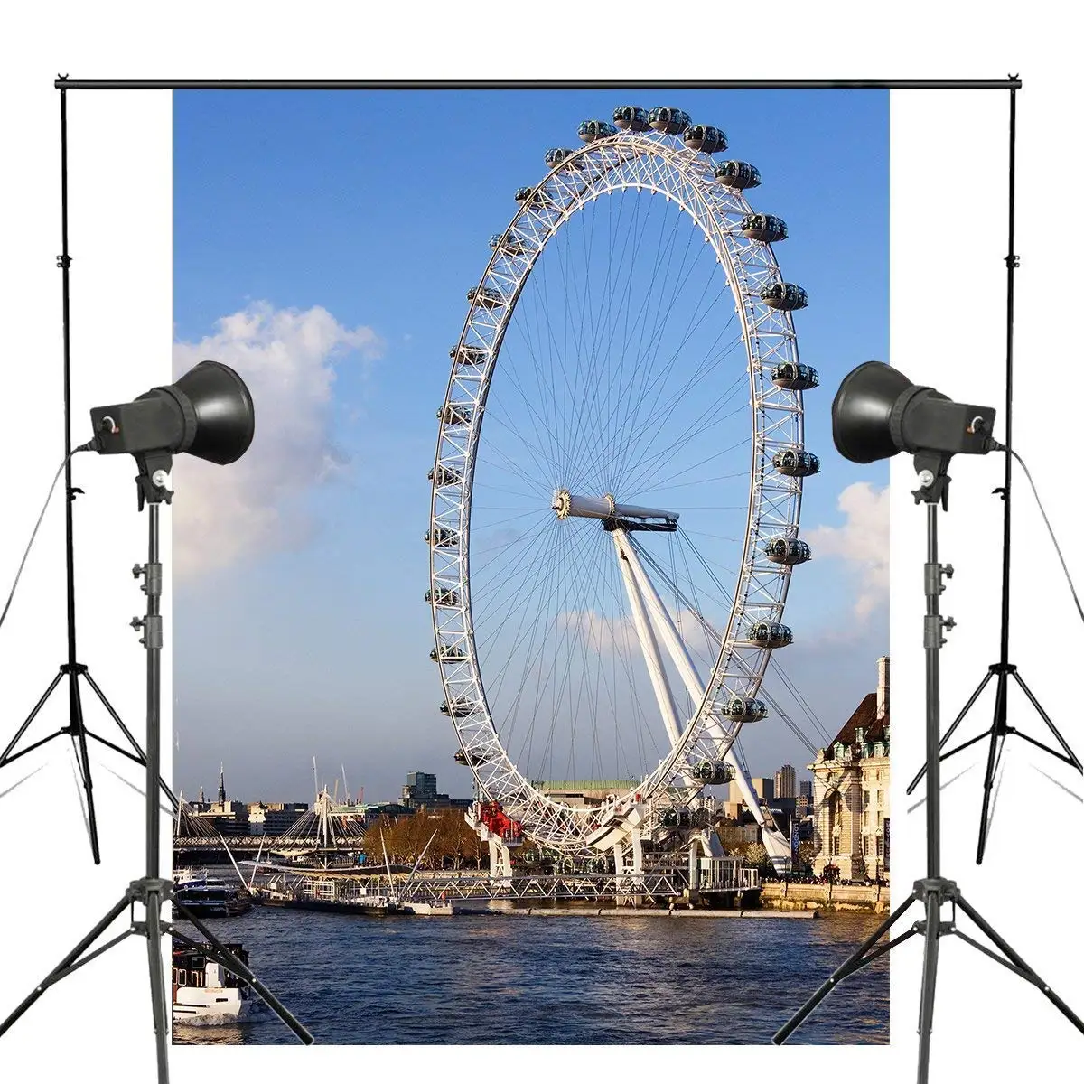 ERTIANANG 150x220cm London Eye Photography Background Ferris Wheel Backdrop Studio Props Wall Water Photography Backdrop
