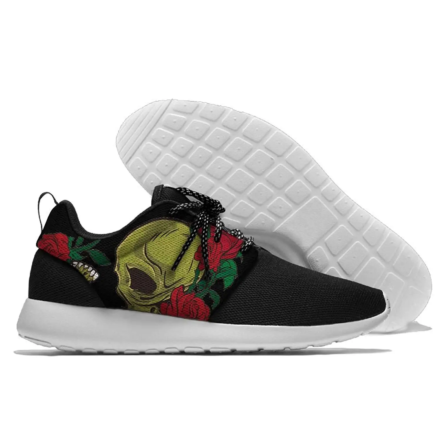 INTERESTPRINT Womens Running Shoes Skull and Flowers Pattern Print on Outdoor Sneakers