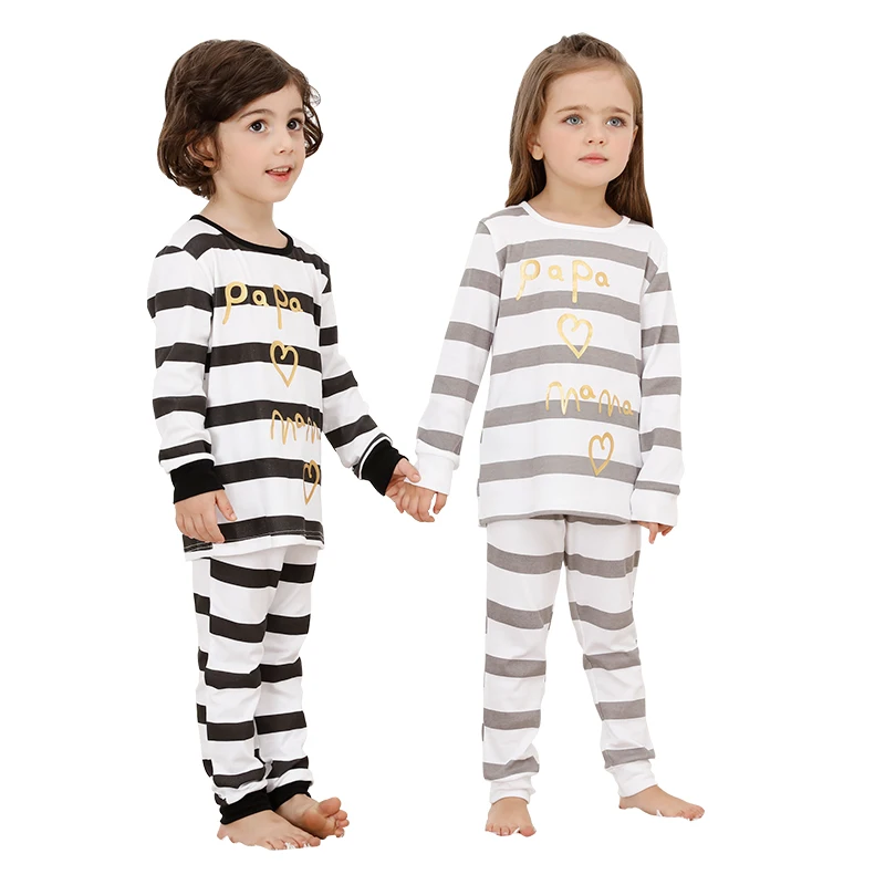 

Children Pajamas Wholesale Smooth Papa Love Nightwear Stripe Pajamas