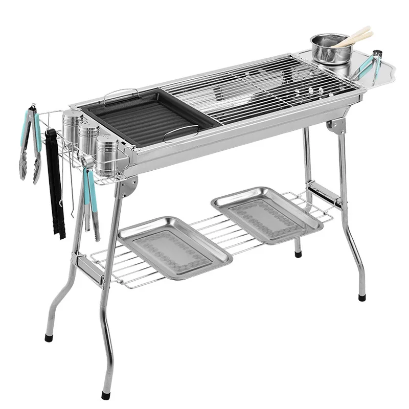 

Full-set Stainless Steel Commercial BBQ Barbecue Grill , Charcoal BBQ Grills Functional Camping Barbecue Grill