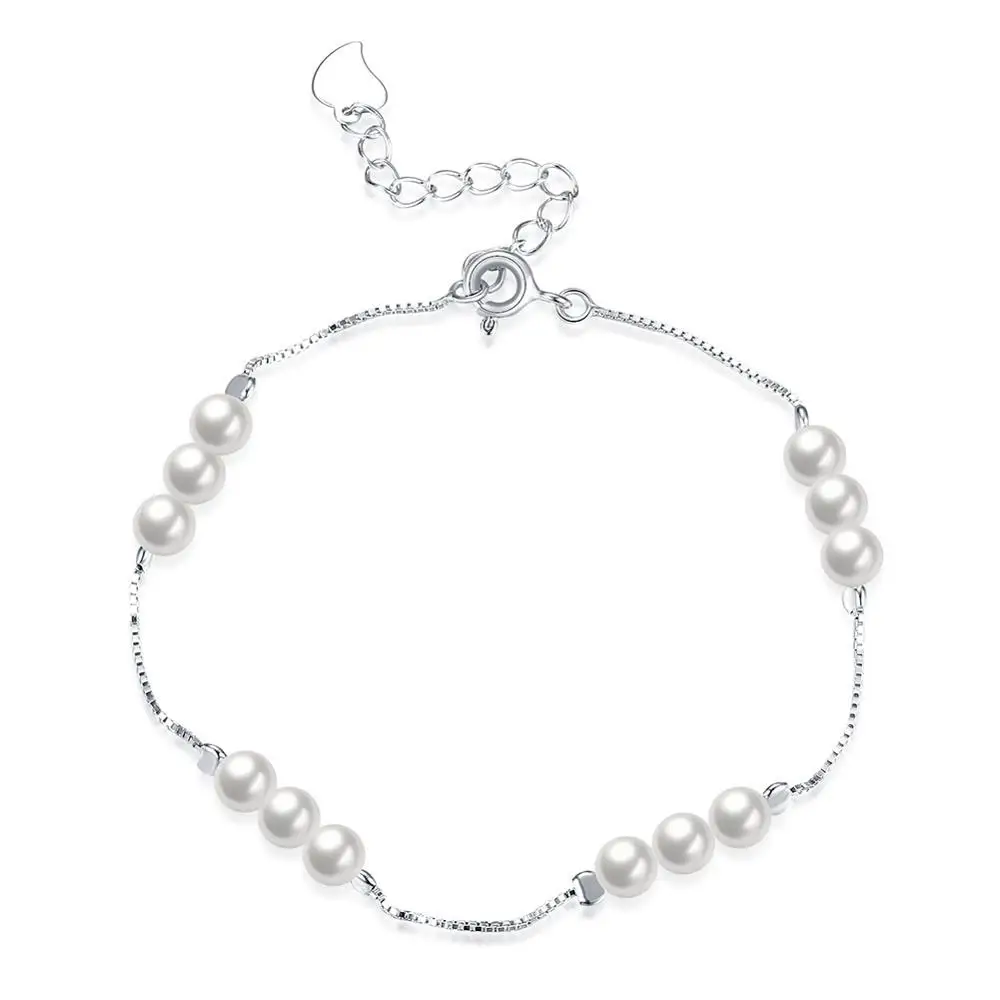 

Graceful Freshwater Pearl 925 Sterling Silver Box Type Chain Bracelets