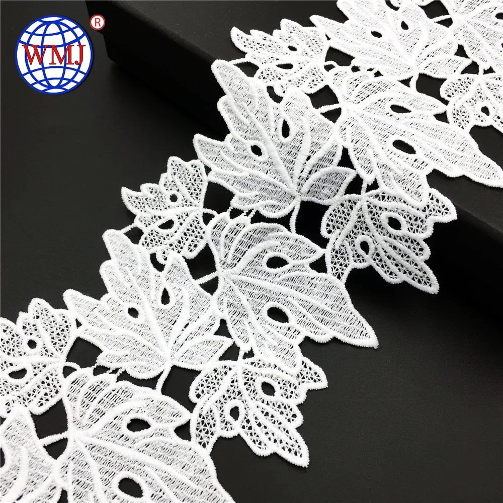 

Wholesale UK 4.9 Inch silk chantilly guipure dress white leaf lace trim, Customizable