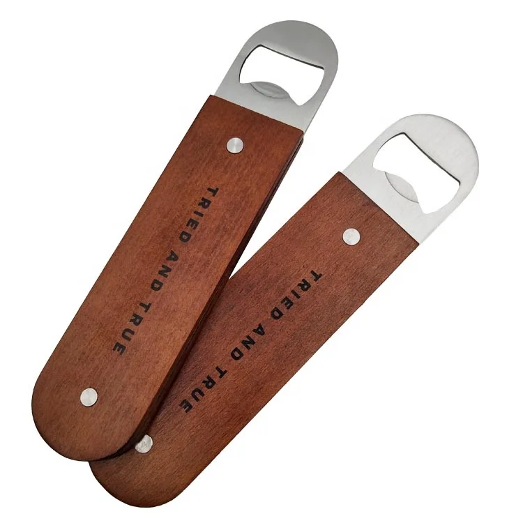 

Wholesale Custom logo Wooden Bottle Opener with wooden handle, Brushed metal + wood