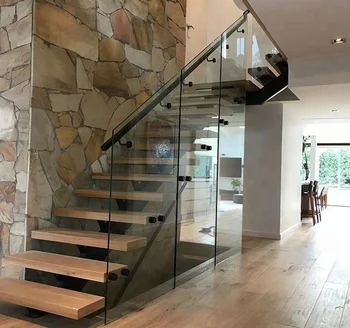 Modern Interior Steel Wood Straight Stairs Landing With Steel Post Glass Railing - Buy Steel 