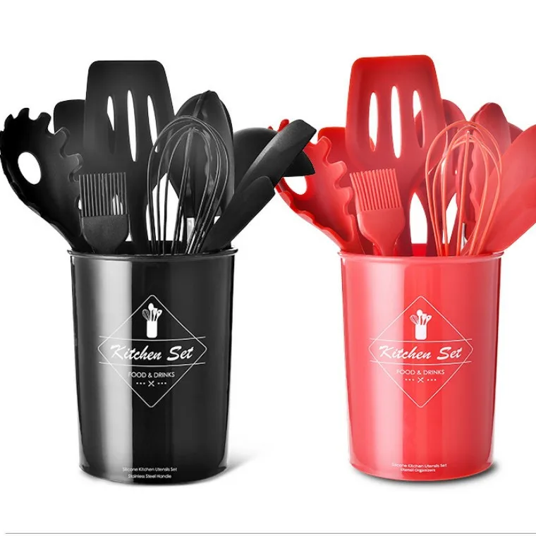 

Premium Silicone 11 pcs Kitchen Utensils with plastic Holder, Black