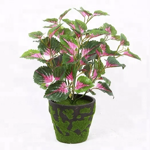 

Hot sale real touch quality greenery pick purple perilla leaves silk bush with 7 heads for plant wall decoration