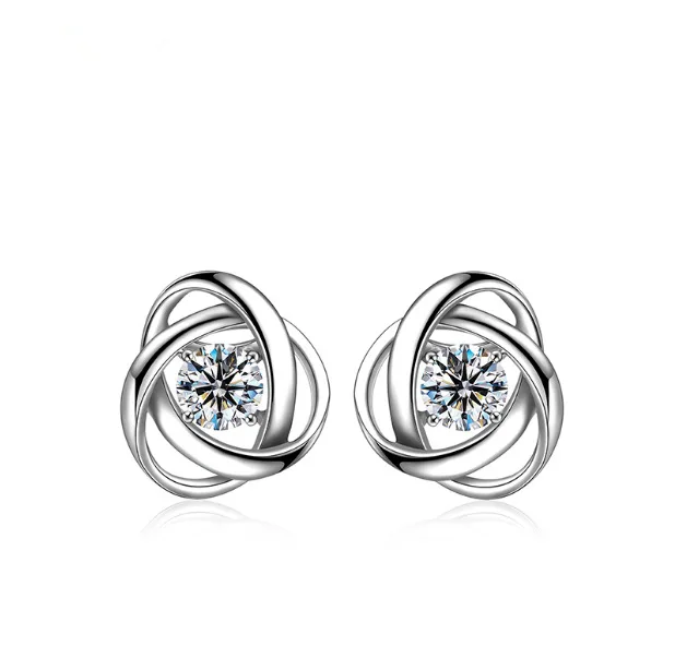 

925 Sterling Silver Winding Love Crystal Stud Earrings for Women Girls Gift Fashion Statement Earrings Wedding Pendiente Fine Je, Colors