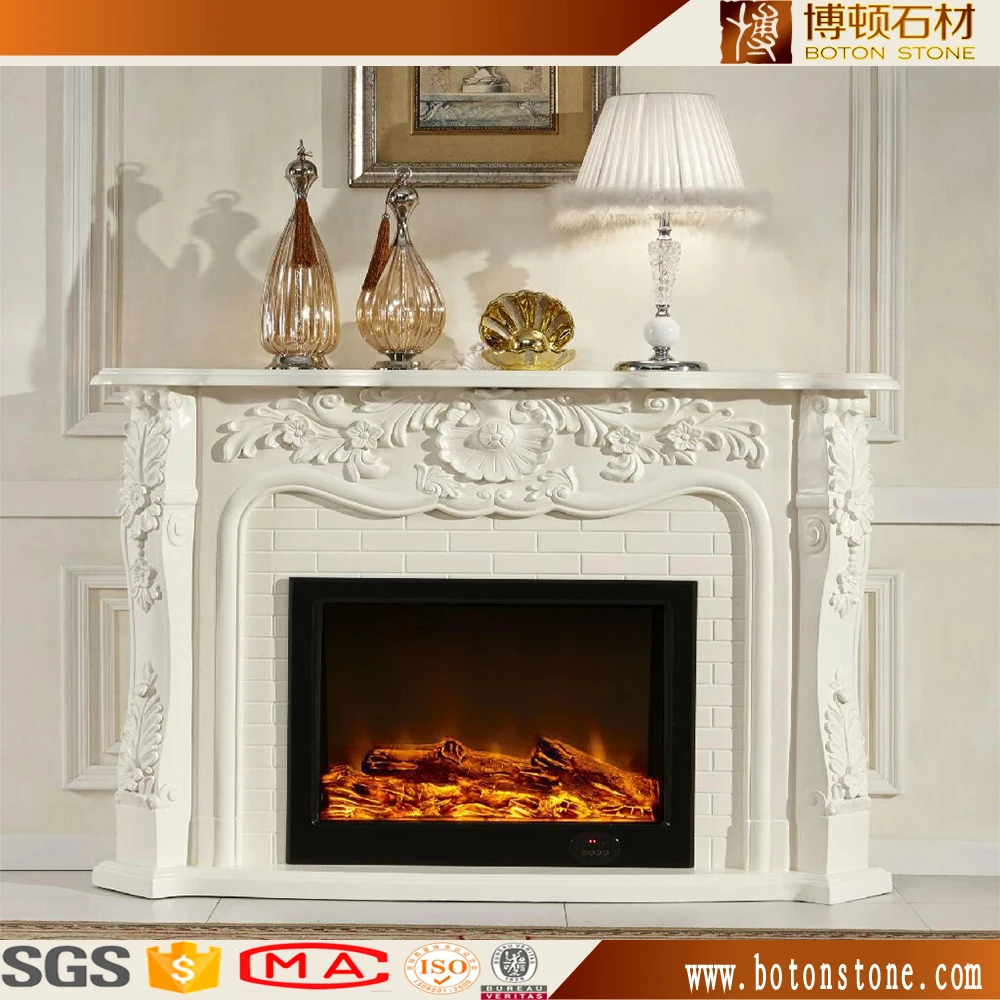 Simple Flower Design White Marble Limestone Sculpture Fireplace