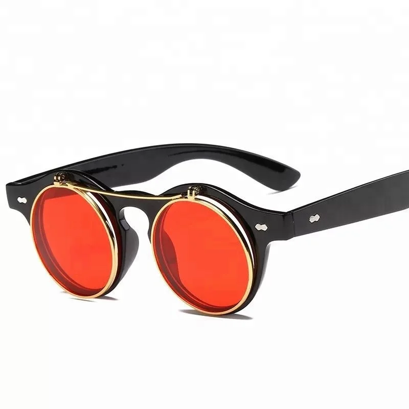 2017 Men Steam Punk Plastic Frame Flip Up Sun Glasses Fashion Sunglasses