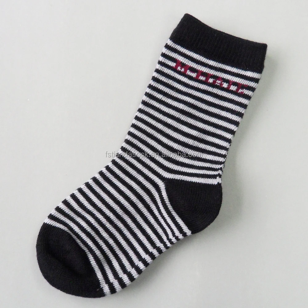 Custom Brand Name Jacquard Black Red Stripes Socks Children Sock Cotton