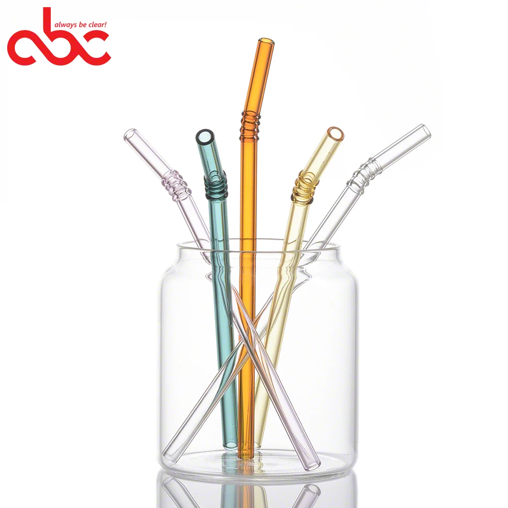 

Bent Enlaced Diameter 8mm x Lenghth 19.5cm Drinking Straws Handmade Borosilicate Glass, 11 different colors glass straws on hand