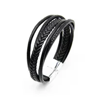 

New Simple Braid Leather Bracelet Jewelry Wholesale Multi Layer Men Magnetic Bracelet For Gift