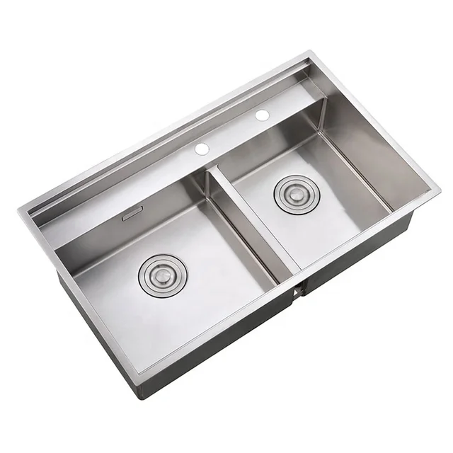 Stg8250 R10 Double Bowl Hidden Kitchen Sink 304 Handmade Basin