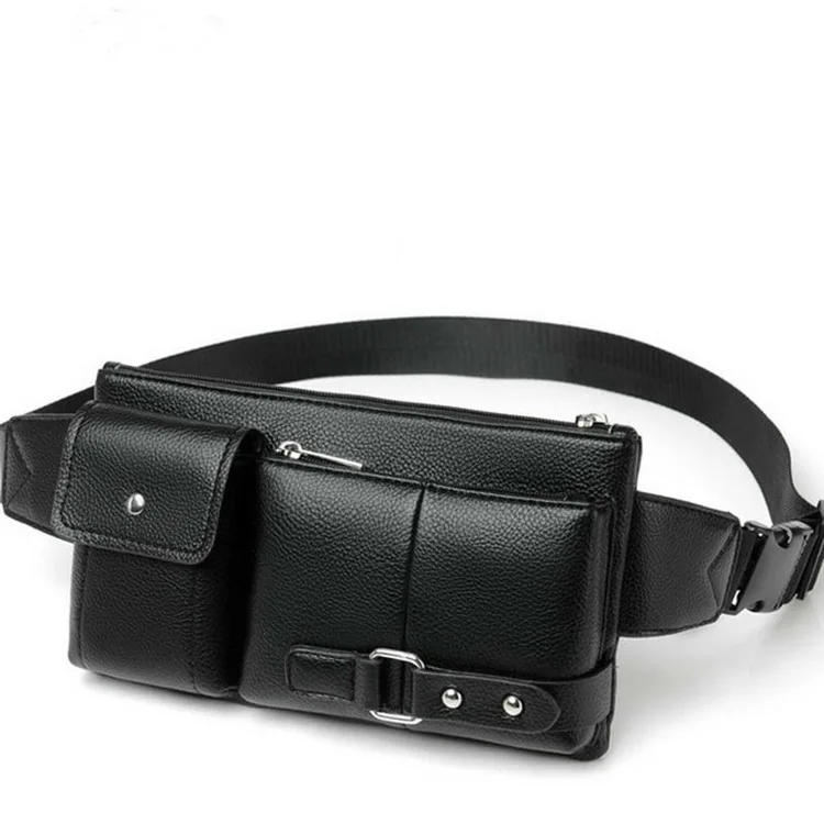

Outdoor Sports Fanny Pack Custom PU Men Waterproof Waist Bag, Brown, black