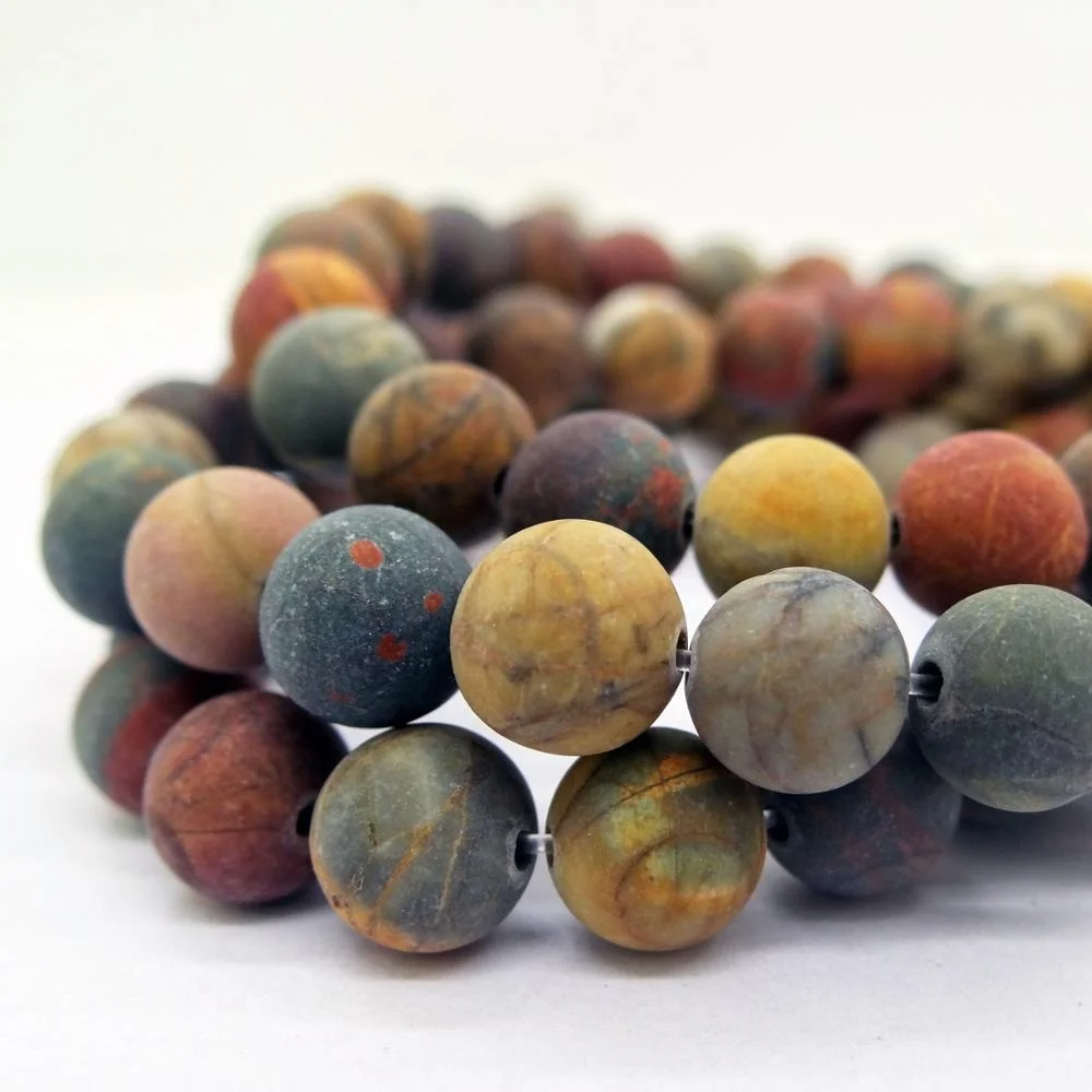 

Gorgeous Matte Frosted 8mm Red Picasso Jasper Loose Gemstone Round Beads For Jewelry Making Necklace Bracelet 15.5 Inches