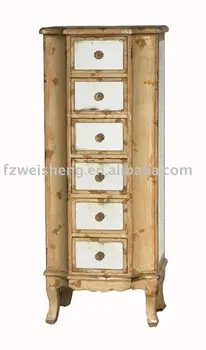 Antique Champagne 6 Drawer Tallboy Chest Storage Cabinet