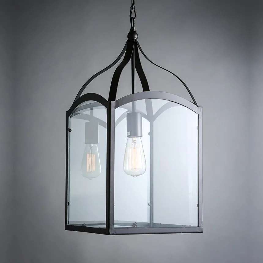 US industrial single light decorative outdoor indoor waterproof vintage big large black iron pendant light with glass
