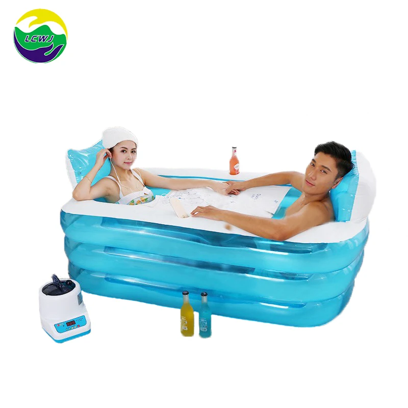 

Quality folding portable spa hot large plastic inflatable bathtub for adult, Blue+white